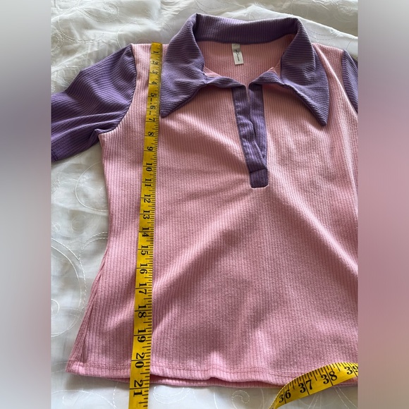 GoodTime USA 2-Piece XL Pink/Lavender Ribbed Collared w/Flared Bottoms Jump Suit - Picture 7 of 16